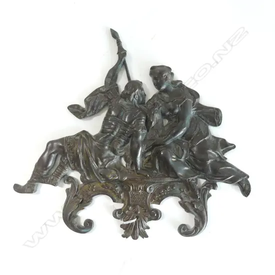 ANTIQUE CAST METAL PLAQUE; COUPLE & DOG H.235mm