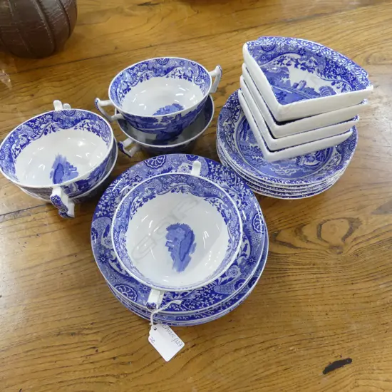 20 PCES COPELAND SPODE ITALIAN PATTERN; 5 COUPES, 6 SAUCERS, 5 BOWLS, 4 QUARTERS