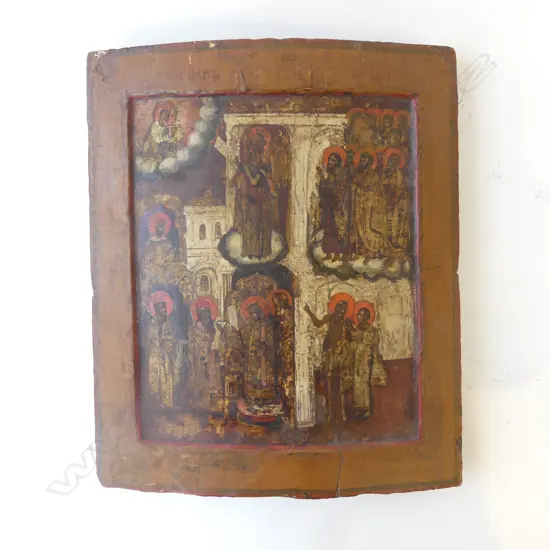 RUSSIAN ICON ON CURVED WOODEN PANEL 325x270mm