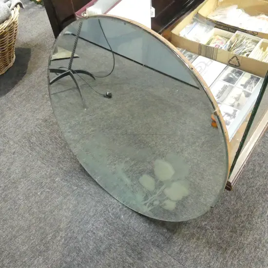 RETRO ROUND STAG ETCHED WALL MIRROR DIA 600MM