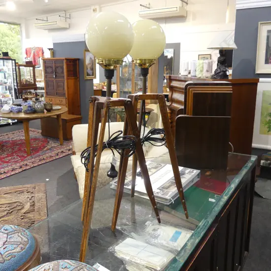 PR WOODEN TRIPOD LAMPS wired by Eunice Taylor Ltd. H.770mm