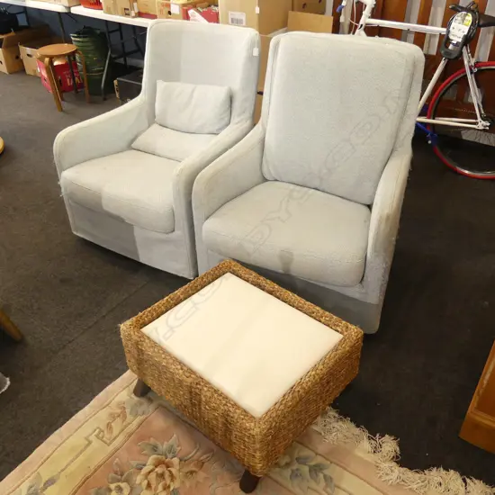 PR BLUE ROTATING ARMCHAIRS + OTTOMAN - CAT SCRATCHES 