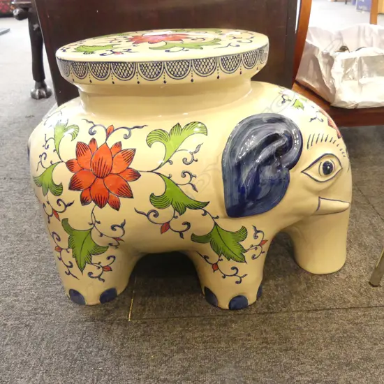 CERAMIC ELEPHANT PLANT STAND/STOOL H400mm