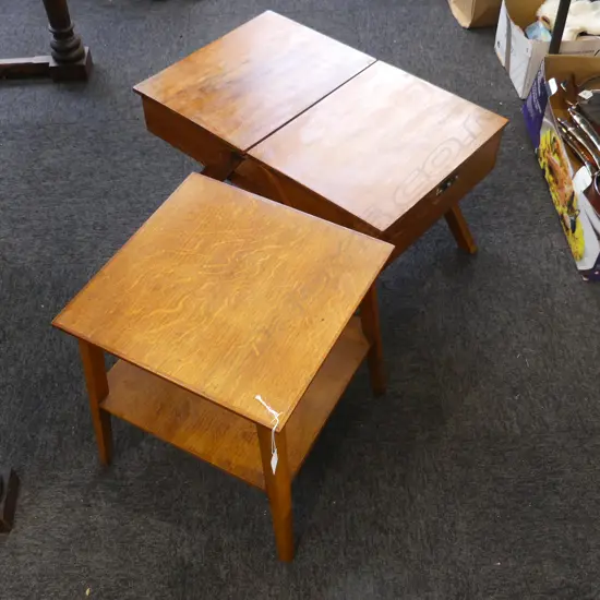 SQUARE OAK SIDE TABLE + SEWING TABLE W.620mm