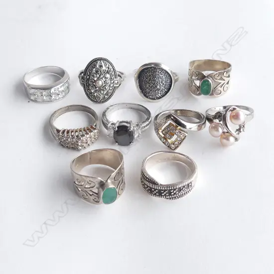 10 ASST. COSTUME RINGS, MOST STG