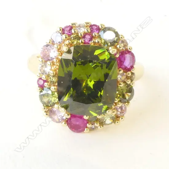 WHTE/PINK/GREEN COLOURED CZ RING SIZE 'S'