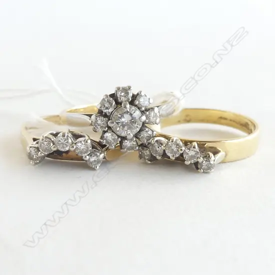 3PC GOLD & DIAMOND RING SET (2 x18CT/ PLAT 6.6 GMS) (1x 9CT 2.2 GMS)
