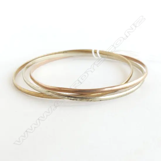 SET OF THREE  TRI COLOUR 9CT GOLD BANGLES 17.7gms