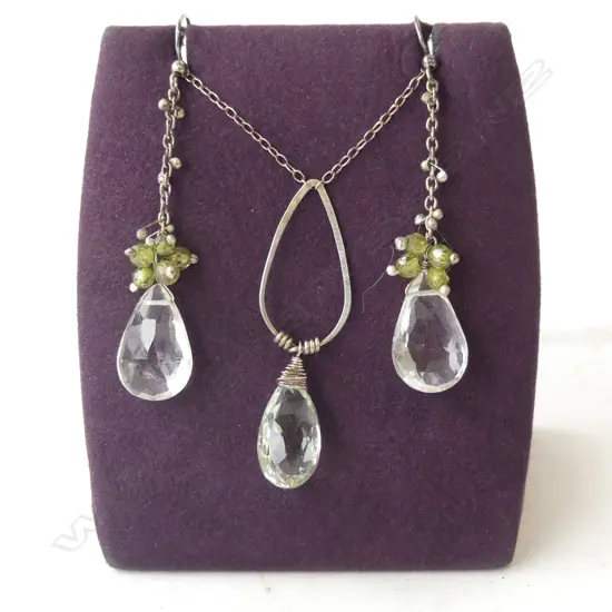 NECKLACE + PR EARRINGS - green amethyst / quartz?