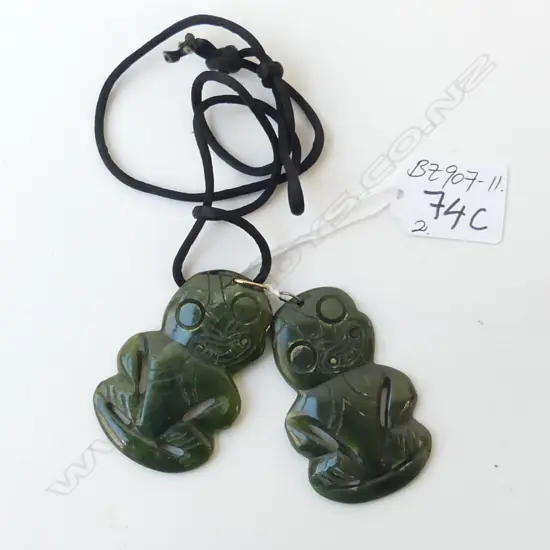 2 CARVED POUNAMU HEI TIKI H's. 66mm