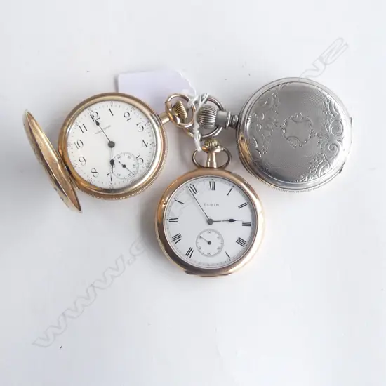 3 POCKET WATCHES; 2 GP + 1 SILVER PLATE