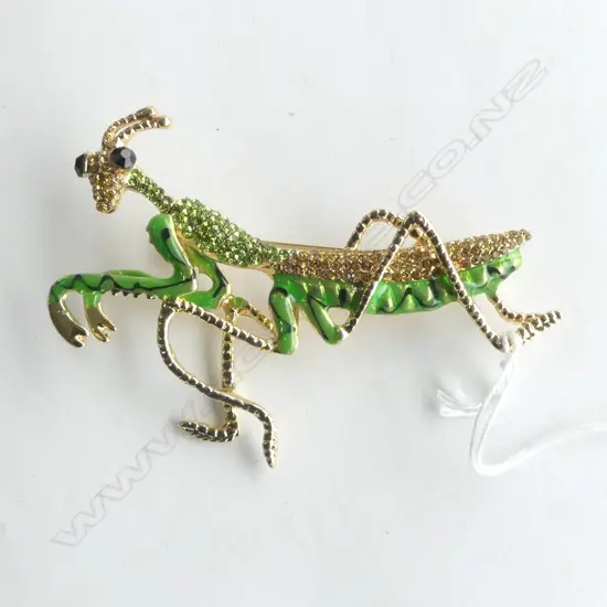 LG PRAYING MANTIS ENAMEL & DIAMANTE BROOCH
