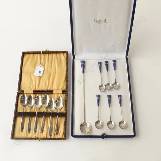 2 CASED SETS SILVER SPOONS; B'HAM 1924 60.8gms + CHILEAN 950 SILVER & LAPIS