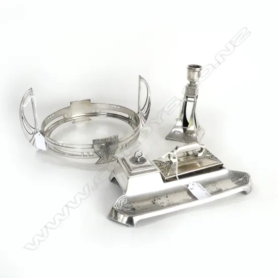 3 PCS WMF ART DECO; CANDLESTICK, INKSTAND & BOWL STAND