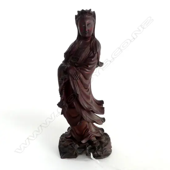 ORIENTAL CARVED WOODEN FIGURINE H.270mm FAULTED