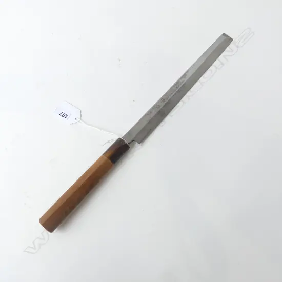 RARE HIGHEST QUALITY ARITSUGU SASHIMI KNIFE 1960s? HORN FERRULE & SIGNED BLADE