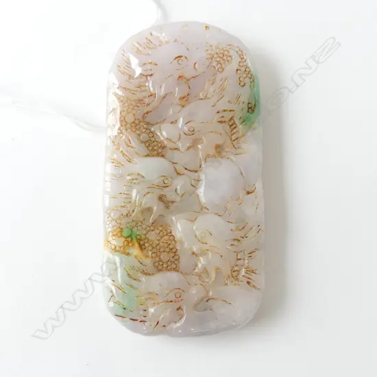 CARVED JADE HANDLING STONE PENDANT 85x45mm