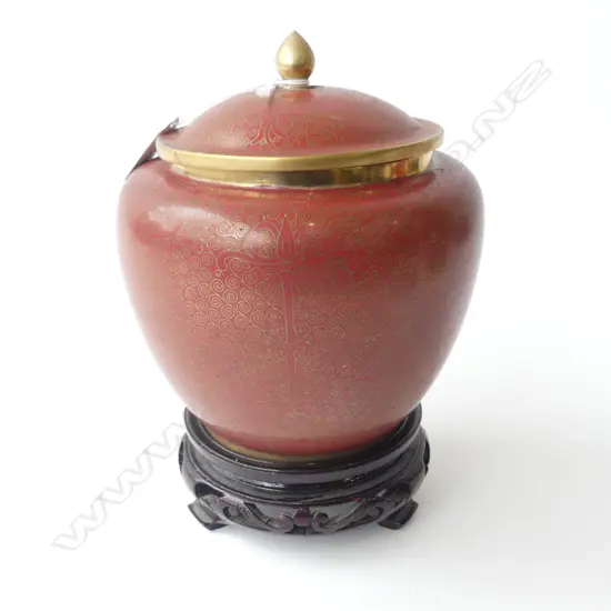 CLOISONNE LIDDED VASE ON STAND H.220mm