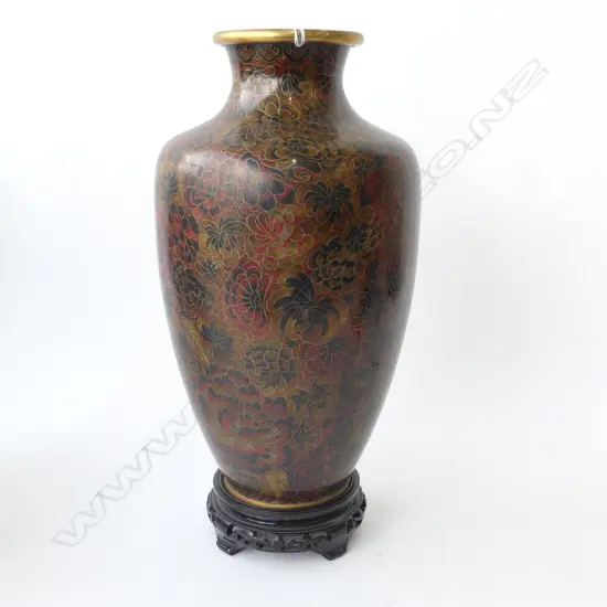 LG BROWN CLOISONNE VASE ON STAND H.430mm