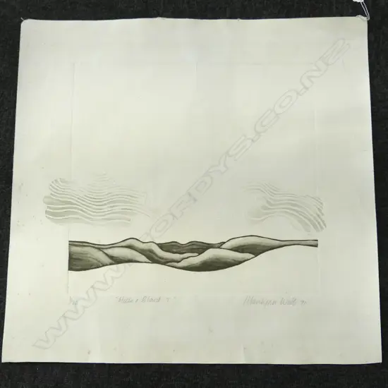 MARILYNN WEBB 'HILLS & CLOUD 7' LINOCUT 6/10 '71 370x430mm unframed