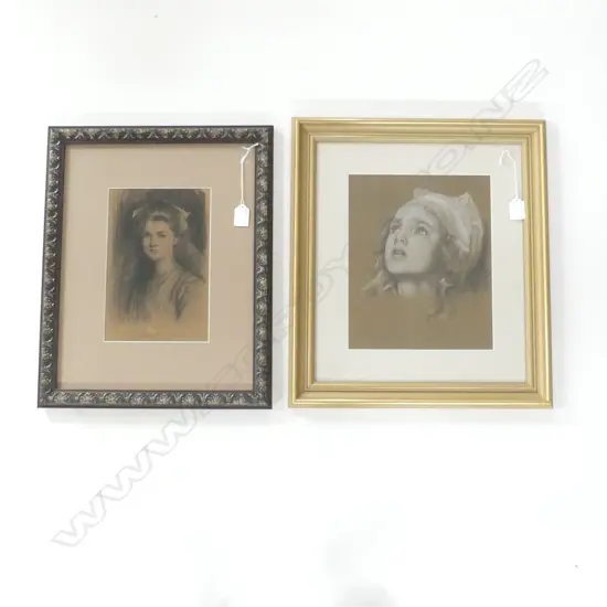 2 FEMALE PORTRAIT SKETCHES; SIGNED & DATED 1912 260x170mm / J R WAY 295x135mm