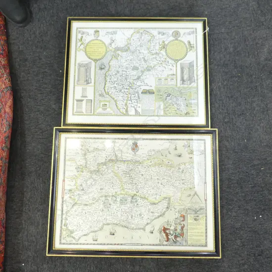 2 EARLY ENGLISH MAP PRINTS 430x545mm