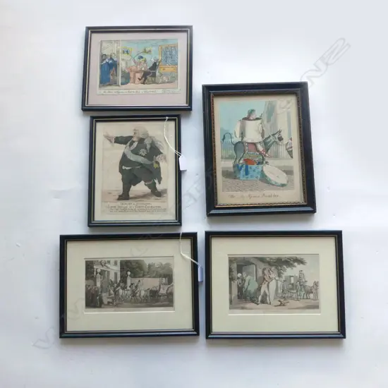 5 18thC STYLE CARICATURE PRINTS