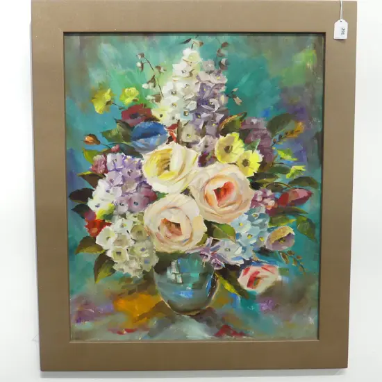 FLORENCE LUXFORD 'GLOWING BLOOMS' OIL ON BOARD 590x485mm