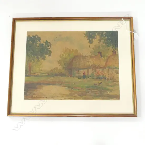 BLYTHE FLETCHER (1890-1949) W/C FARMHOUSE w CHICKENS, H.360 x 480mm signed dated 1923