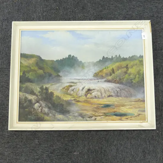 RIX CARLTON oil on board signed 1960 'ORAKEI KORAKO RAINBOW TERRACE' (Hidden Valley) entitled & signed verso 440 x 595mm