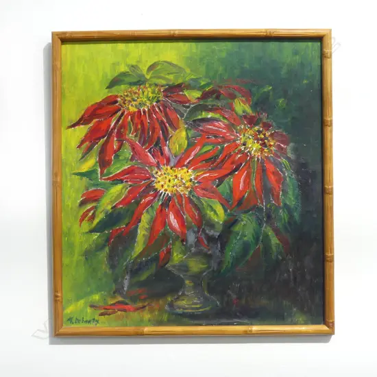 MADGE DOHERTY 'POINSETTIAS' ON BOARD 405x370mm
