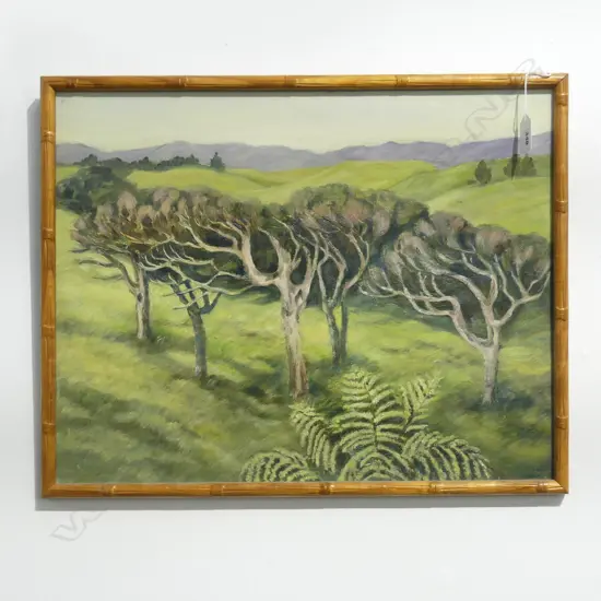 MADGE DOHERTY, LANDSCAPE w. TREES, OIL ON BOARD 370x470mm