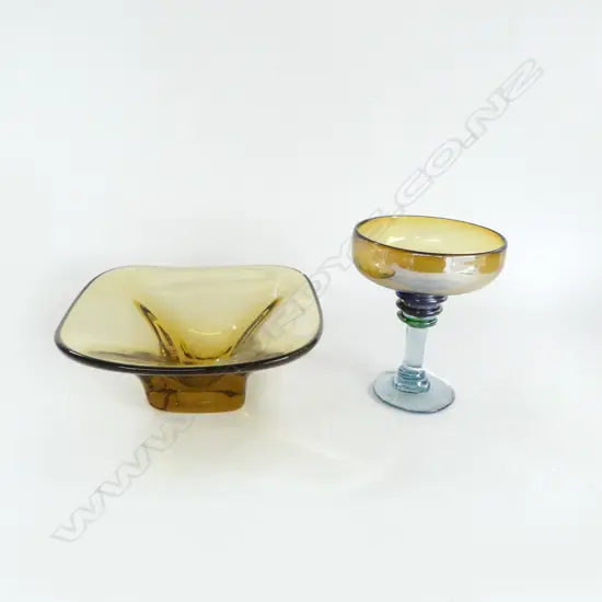 RETRO AMBER GLASS BOWL DIA 250MM & COMPORT DIA 130MM