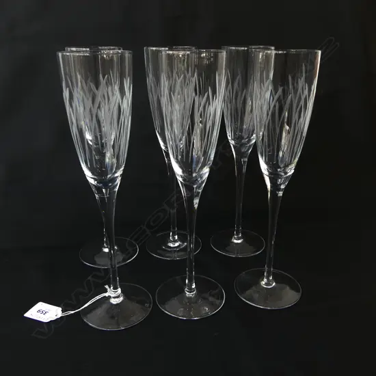 6 TALL ETCHED CHAMPGNE FLUTES H255MM