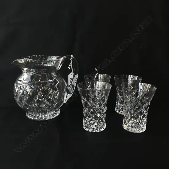 CUT CRYSTAL WATER JUG H160 & 4 GLASSES H100MM