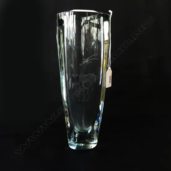 STROMBERG? GLASS VASE w. DEER ETCHING H.255mm