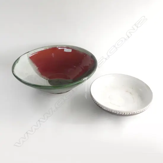 2 LG STUDIO POTTERY BOWLS 445, 300mm dia (SMALLER REPAIRED)