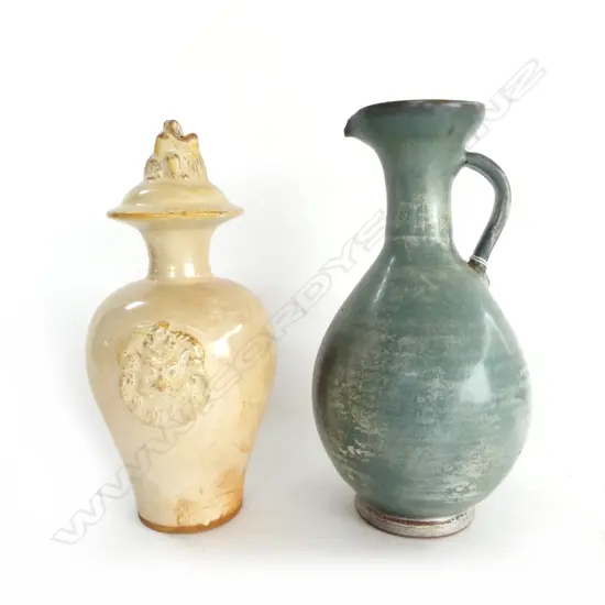 POTTERY JUG H.275mm & LIDDED VASE