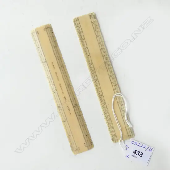 PAIR OF ANTIQUE IVORY DRAUGHTSMAN RULERS ‘STANLEY GREAT TURNSTILE HOLBURN LONDON’, L.160MM