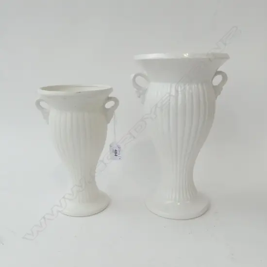 2 WHITE CROWN LYNN VASES H.220, 275mm