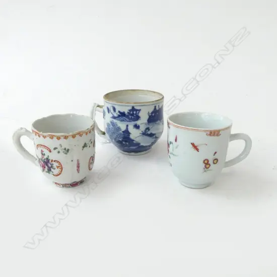 3 18thC COFFEE CUPS; B/W CHINESE EXPORT H.70mm + 2 OTHER