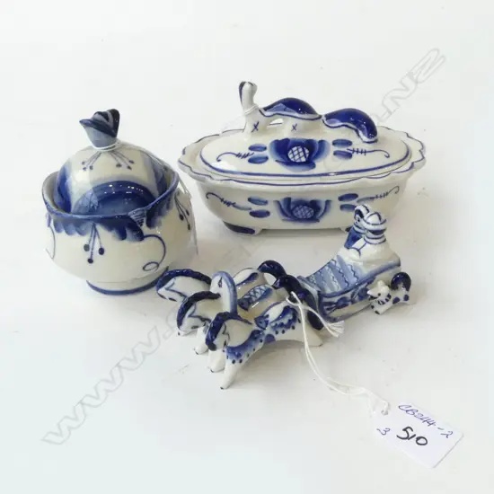 3 PCS VINTAGE RUSSIAN B/W PORCELAIN stamped USSR