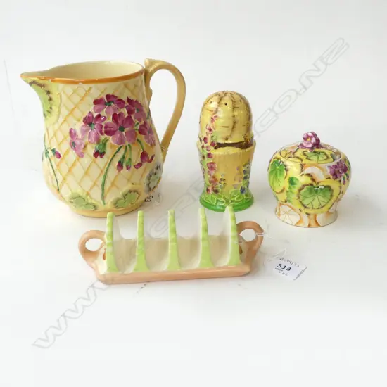 R/WINTON COTTAGE JUG H150 & CASTER  UNMARKED TOAST RACK L150 & HONEY POT H90MM