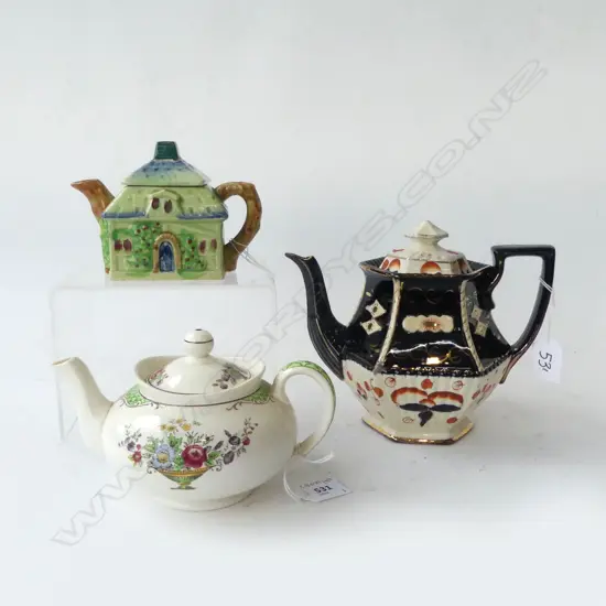 3 VINTAGE COTTAGEWARE TEAPOTS H180MM TALLEST