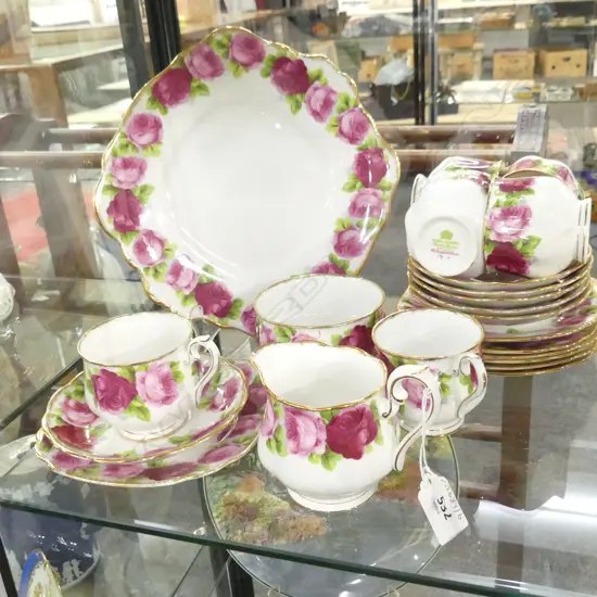 R/A ENGLISH ROSE TEASET 6CSP C/SUGAR & SANDWICH PLATE