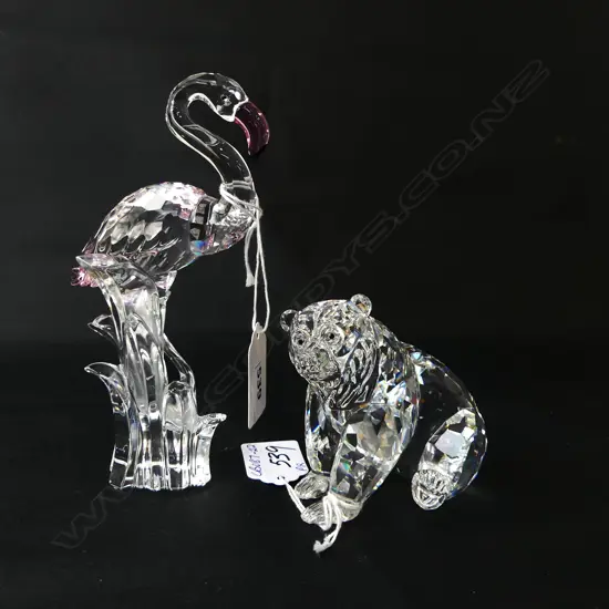 PR SWAROVSKI ORNAMENTS; FLAMINGO w PINK DETAIL H.150mm & POLAR BEAR H.80mm