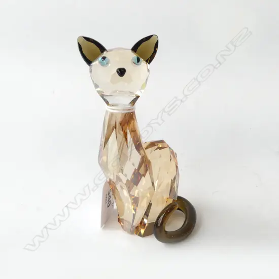 ELEGANT SEPIA TONED SWAROVSKI SIAMESE CAT ORNAMENT, H.120mm