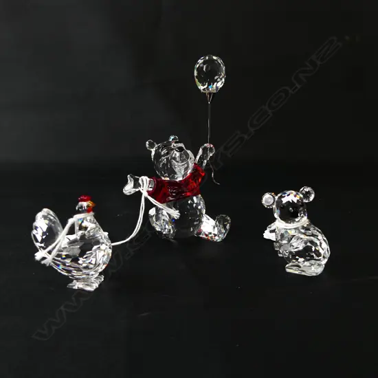 TRIO SWAROVSKI ORNAMENTS, POOH BEAR H.110mm KOALA BEAR & HEN