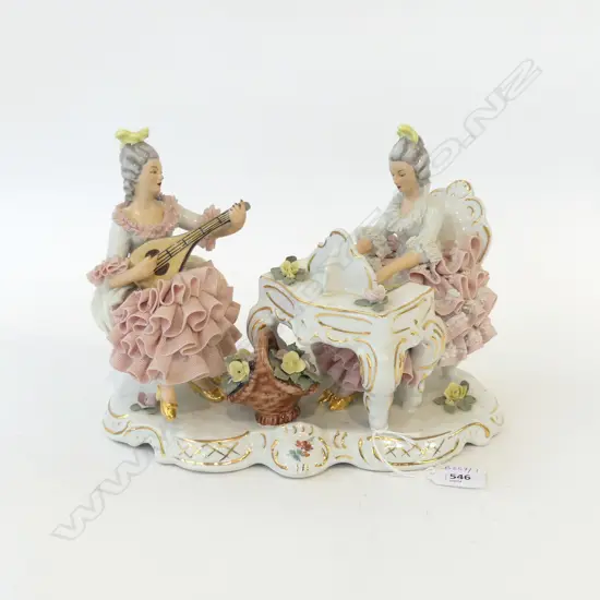 DRESDEN FIGURE GROUP; PIANIST & LUTE PLAYER W.260mm