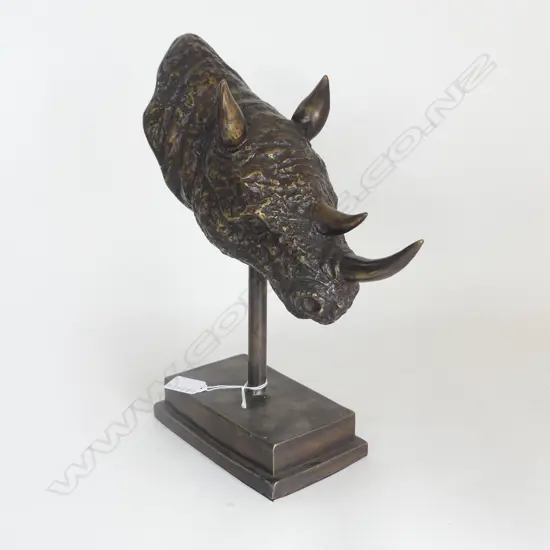 BRONZE RHINO HEAD ON STAND H.340mm